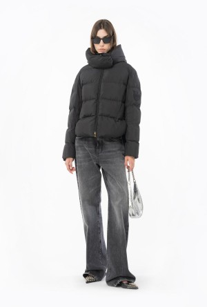 LIMO BLACK Pinko Technical canvas jacket with hood | MYXBR22564