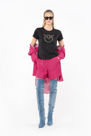 LIMO BLACK Pinko T-shirt with Love Birds embroidery | ZMYMJ92468