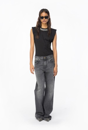 LIMO BLACK Pinko T-shirt with double shiny embroidery | TMYPQ66499