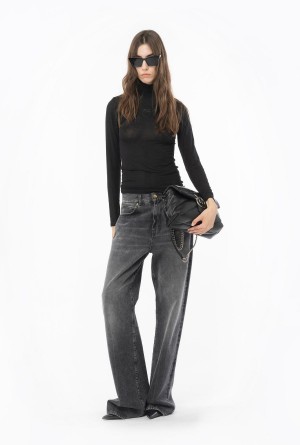 LIMO BLACK Pinko Turtleneck with Love Birds embroidery | PMYQX69761