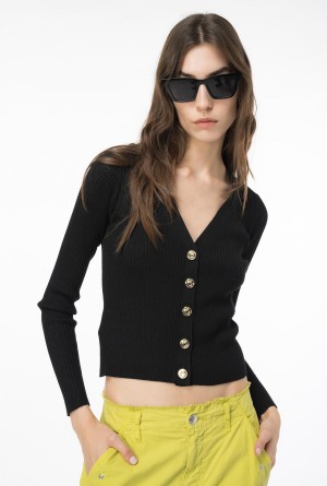 LIMO BLACK Pinko Wool cardigan with logo | MYXBR68190
