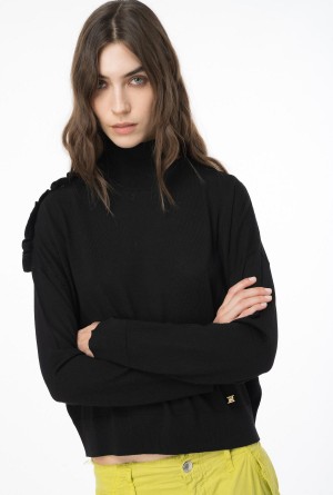 LIMO BLACK Pinko Wool turtleneck with ruching | QMYUV74722