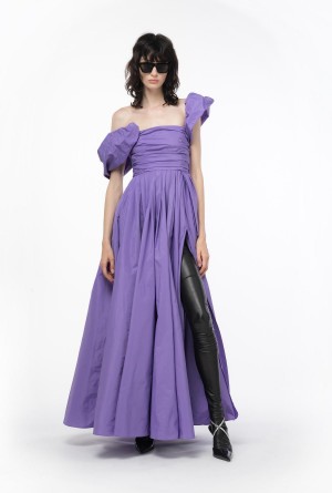 LISIANTHUS LILAC Pinko Long taffeta dress with removable sleeves | XMYGW13358