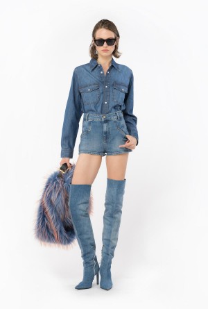 MEDIUM DARK VINTAGE WASH Pinko Denim shorts with topstitching | GMYUC22755