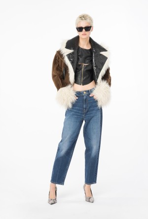 MEDIUM DARK VINTAGE WASH Pinko Vintage denim mom jeans with sash | MYQCS72237
