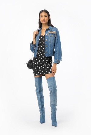 MEDIUM LIGHT WASH Pinko Denim jacket with rhinestone logo | MYQAV67095