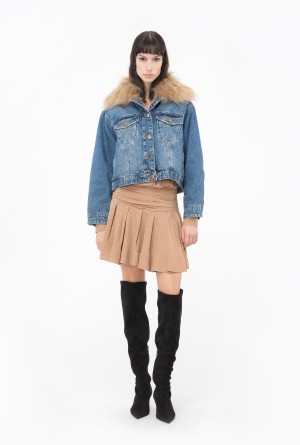 MEDIUM VINTAGE WASH Pinko Denim jacket with faux fur | MYZDE68211