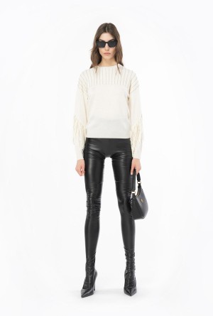 MILK WHITE Pinko Rhinestone-fringe pullover | MYNEJ37430