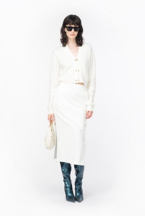 MILK WHITE Pinko Ribbed wool cardigan | MYNZX55264