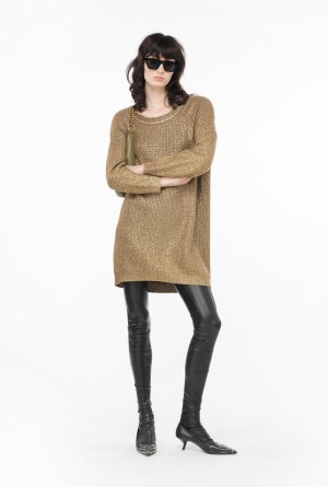 MOCHA/GOLD Pinko Metallic knit dress | DMYKV15752