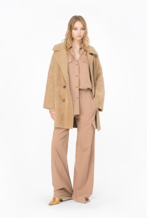 MOCHA CAMEL Pinko Faux fur cocoon coat | MYXBR50934