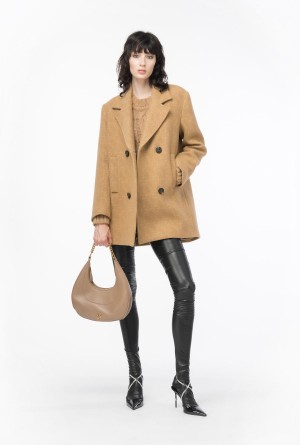 MOCHA CAMEL Pinko Monogrammed jacquard pea coat | MYNEJ96106