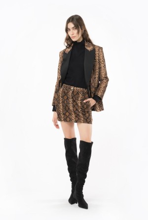 MULTICOLOUR: BLACK/BEIGE Pinko Snake-print velvet mini skirt | XMYGW97709