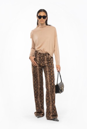 MULTICOLOUR: BLACK/BEIGE Pinko Wide-leg velvet trousers with snake print | GMYEC98631