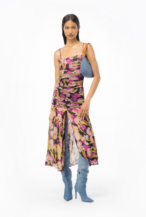 MULTICOLOUR - BLACK/FUCHSIA Pinko Iris-print calf-length dress | DMYVO49132