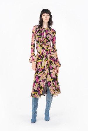 MULTICOLOUR - BLACK/FUCHSIA Pinko Iris-print open-back dress | MYDYB34050