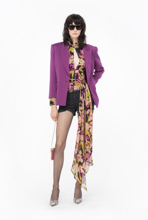 MULTICOLOUR - BLACK/FUCHSIA Pinko Iris-print blouse with cut-out | AMYWC50405