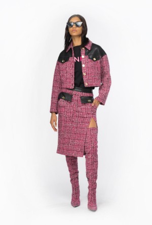 MULTICOLOUR - FUCHSIA/BLACK Pinko Calf-length tweed skirt | MYZDE81137
