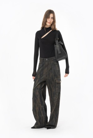MULTI BLACK/UMBER Pinko Bleached denim cargo jeans | GMYEC89339