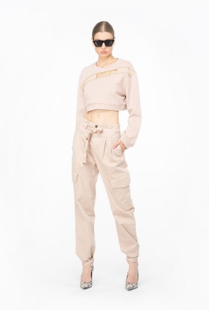 NUDE - BABY Pinko Cropped sweatshirt with rhinestone logo | MYDYB91211