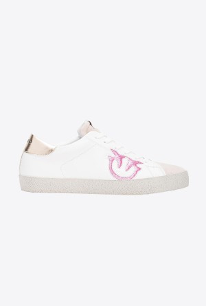 OFF WHITE/BEIGE/PINK Pinko Flat vintage sneakers with logo | PMYER84767