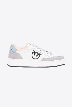 OFF WHITE/GREY/BEIGE Pinko Faux fur basketball sneakers with logo | ZMYNQ20384