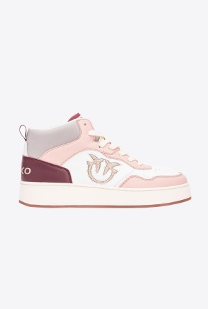OFF WHITE/PINK/GREY Pinko Sneakers with glittery Love Birds logo | EMYVG56140