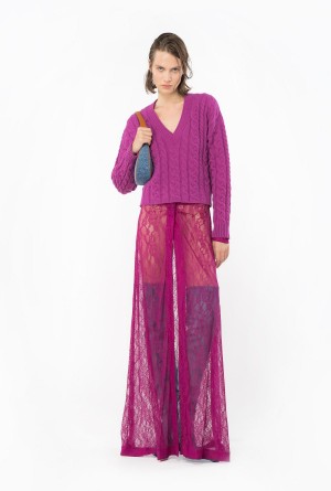 ORCHID PURPLE Pinko Cable-knit sweater | MYZDE51580