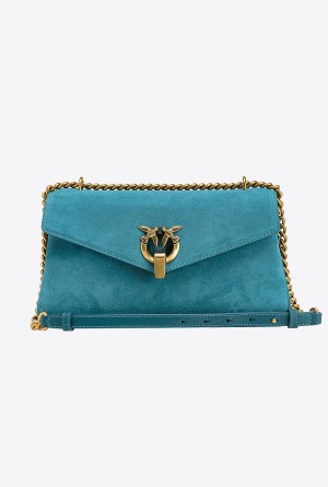 PACIFIC BLUE-ANTIQUE GOLD Pinko Cupido Bag Baguette in suede | MYDYB16645