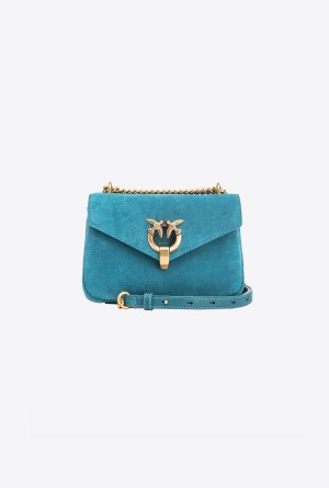 PACIFIC BLUE-ANTIQUE GOLD Pinko Mini Cupido Bag Messenger in suede | FMYUI30391