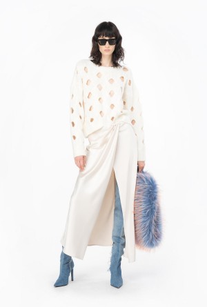PASTEL PARCHMENT Pinko Elegant hammered satin skirt | YMYVQ26476