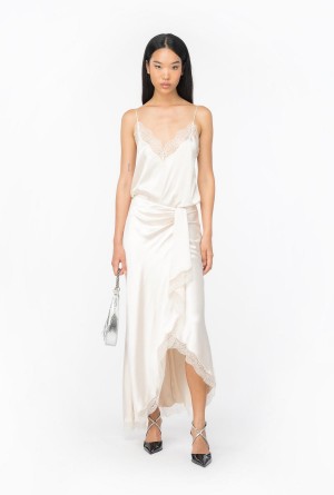 PASTEL PARCHMENT Pinko Elegant satin and lace skirt | MYCVG17522