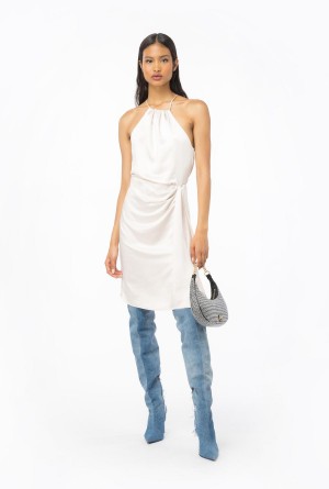 PASTEL PARCHMENT Pinko Hammered satin mini dress | MYZDE17125