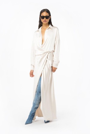 PASTEL PARCHMENT Pinko Long, elegant satin dress | UMYND58326