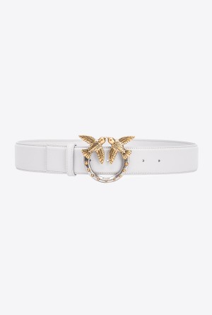 PENGUIN GREY-ANTIQUE GOLD Pinko High-waist Love Birds belt with studs 4cm | YMYVQ79653