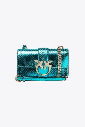 PETROL-SHINY GOLD Pinko Galleria laminated reptile Mini Love Bag One | MYQAV50444