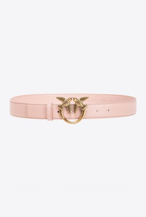 PINK/DUSTY PINK-ANTIQUE GOLD Pinko Love Birds leather belt 3cm | FMYHY51169