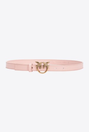 PINK/DUSTY PINK-ANTIQUE GOLD Pinko Love Birds thin leather belt 2cm | MYQAV87275