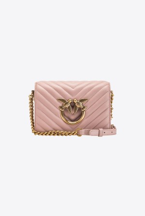 PINK/DUSTY PINK-ANTIQUE GOLD Pinko Mini Love Bag Click Chevron | MYNEJ38665