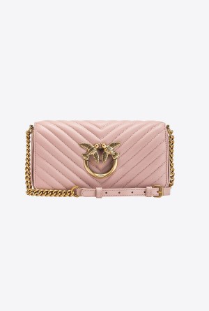 PINK/DUSTY PINK-ANTIQUE GOLD Pinko Mini Love Bag Click Baguette Chevron | AMYWC65777
