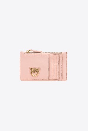 PINK/DUSTY PINK-ANTIQUE GOLD Pinko Zipped chevron-patterned card holder | MYIIZ49524