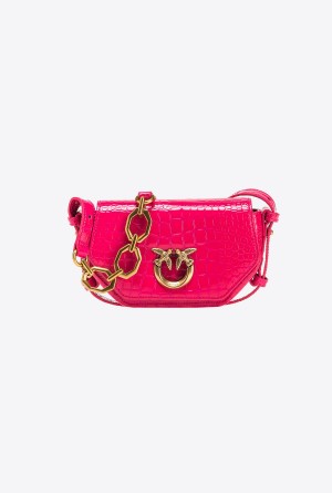 PINKO PINK-ANTIQUE GOLD Pinko Baby Love Bag Click Exagon in patent crocodile-print leather | EMYHC76678