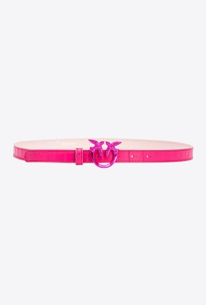 PINKO PINK-BLOCK COLOUR Pinko Galleria thin matte crocodile leather belt with Love Birds 2cm | ZMYMJ85233