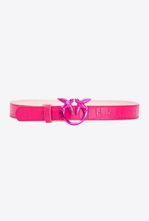 PINKO PINK-BLOCK COLOUR Pinko Galleria thin matte crocodile leather belt with Love Birds 3cm | MYJBT63364