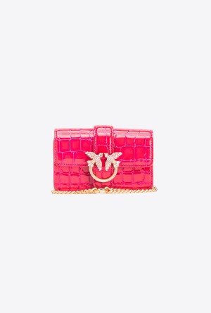 PINKO PINK-BRUSHED GOLD Pinko Galleria Micro Love Bag One in shiny crocodile print | LMYSX25811