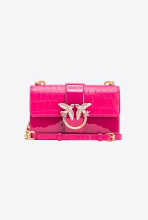 PINKO PINK-BRUSHED GOLD Pinko Galleria crocodile patent leather Mini Love Bag One | YMYVQ17889