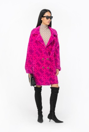 PURPLE/FUCHSIA Pinko Faux fur Love Birds coat | ZMYMJ92227