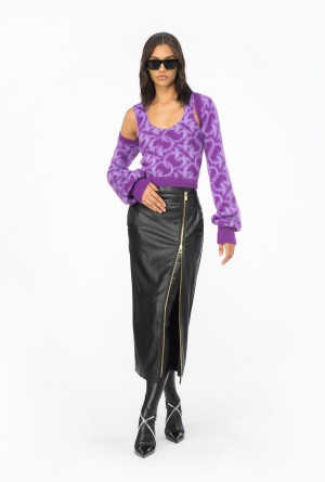 PURPLE/LILAC Pinko Love Birds alpaca-blend shrug | BMYSD29761