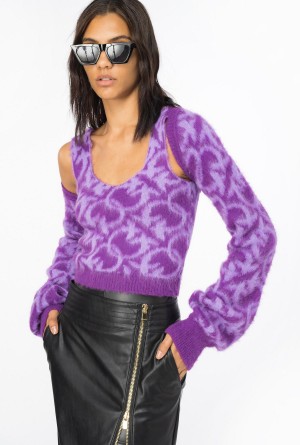 PURPLE/LILAC Pinko Love Birds alpaca-blend top | MMYHR74932