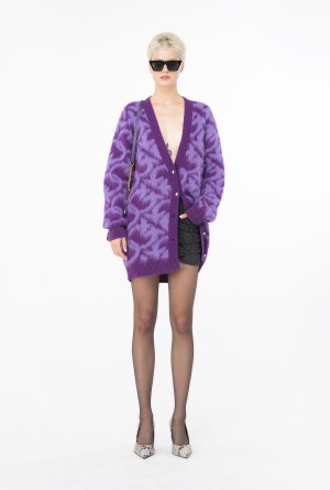 PURPLE/LILAC Pinko Love Birds wool and alpaca cardigan | MYJVR45817